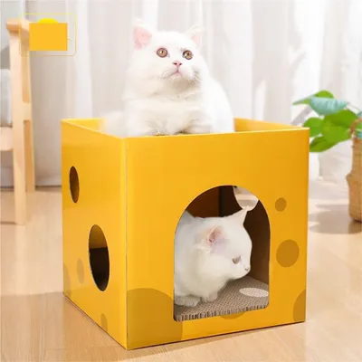 KPYTE Boîte à fromages, griffoir pour chat, maison en carton