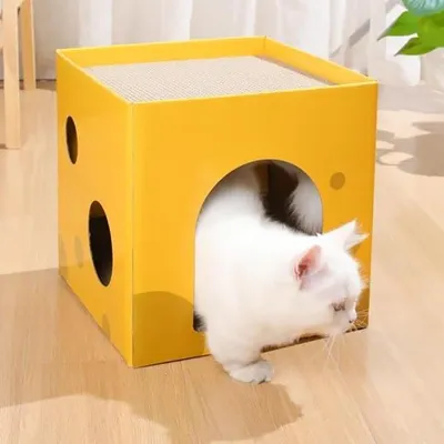 KPYTE Boîte à fromages, griffoir pour chat, maison en carton