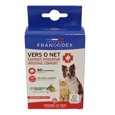 Vers O Net 60 comprimés Confort Intestinal Pour chiens et Chats