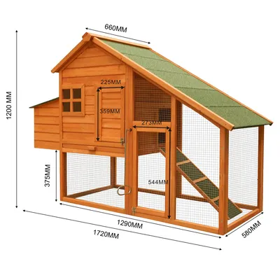 Wiltec Poulailler avec Nichoir et Enclos – 1720 x 660 x 1200 mm – en Bois s