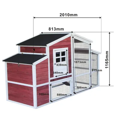 Wiltec Poulailler XXL avec Nichoir et Abri spacieux – 2010 x 813 x 1165 mm