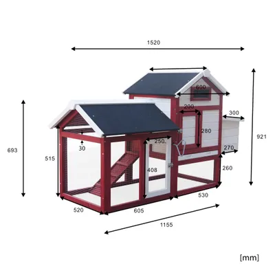 Wiltec Poulailler avec Nichoir, Enclos et Pondoir – 1155 x 520 mm – en Bois