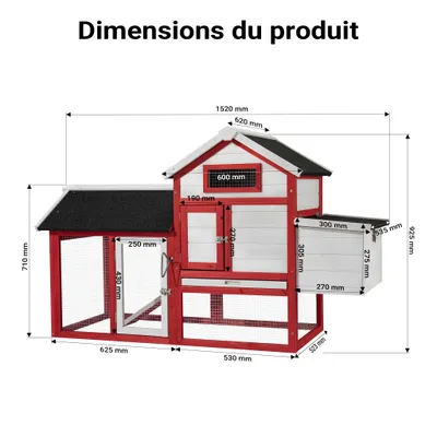 Wiltec Poulailler avec Nichoir, Enclos et Pondoir – 1155 x 520 mm – en Bois
