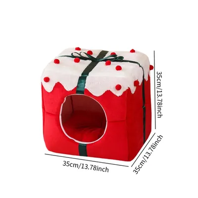 Qinhul Maison de Noël en peluche pour chat et chien