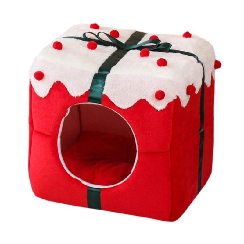 Qinhul Maison de Noël en peluche pour chat et chien