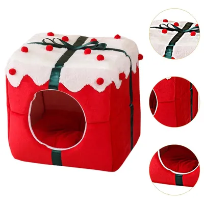 Qinhul Maison de Noël en peluche pour chat et chien