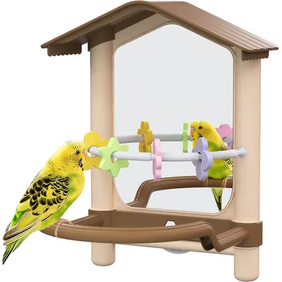 Reitlaze Espejo para pájaros con soporte para percha