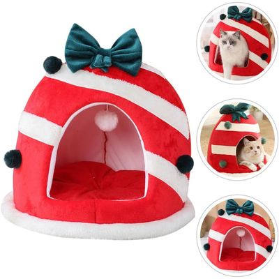 Qinhul Maison de Noël en peluche pour chat et chien