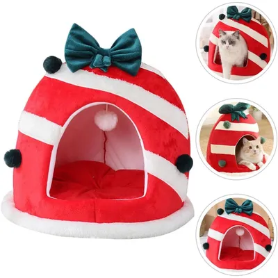 Qinhul Maison de Noël en peluche pour chat et chien