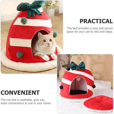 Qinhul Maison de Noël en peluche pour chat et chien