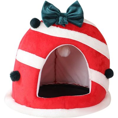 Qinhul Maison de Noël en peluche pour chat et chien