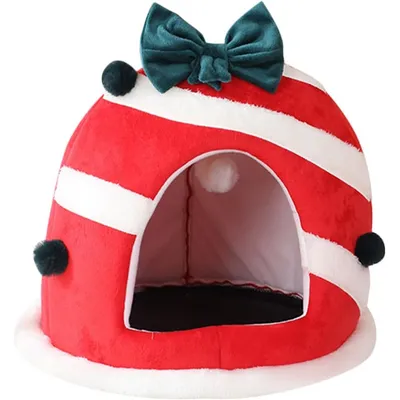 Qinhul Maison de Noël en peluche pour chat et chien