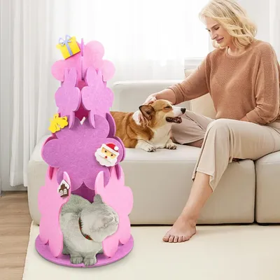 Qinhul Lit pour chat en feutre en forme de sapin de Noël