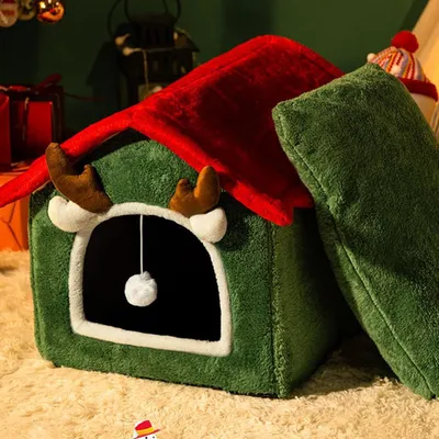 Qinhul Maison de chat de Noël chaleureuse et hivernale