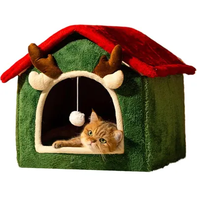 Qinhul Maison de chat de Noël chaleureuse et hivernale