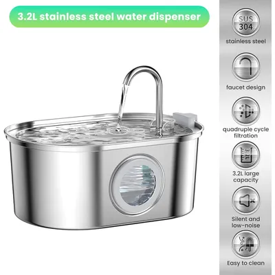 Fontaine à eau pour chat, 3,2 L, acier inoxydable