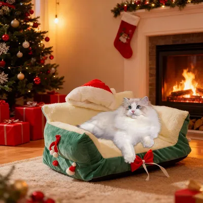 KPYTE Lit de Noël chaud et moelleux pour chat