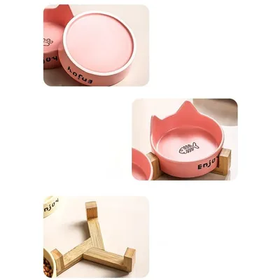 Gamelles en céramique pour animaux de compagnie avec support, rose