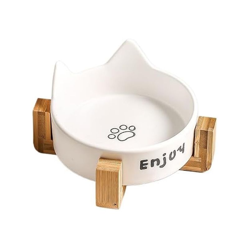 Gamelles en céramique pour animaux de compagnie avec support, blanc