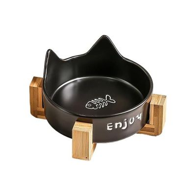 Gamelles en céramique pour animaux de compagnie avec support, noir