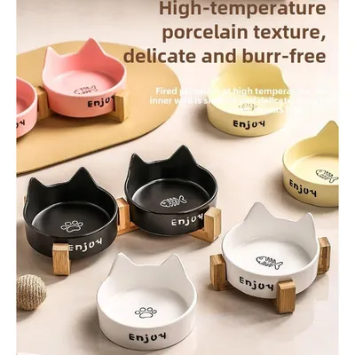 Gamelles en céramique pour animaux de compagnie avec support, jaune