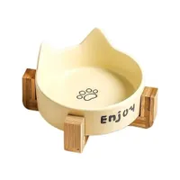 Reitlaze Cuencos de cerámica para mascotas con soporte, color amarillo