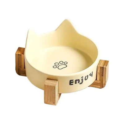 Gamelles en céramique pour animaux de compagnie avec support, jaune