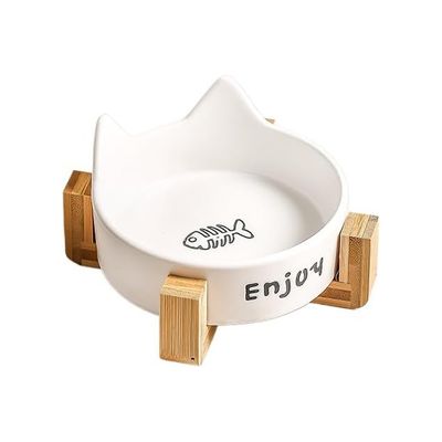 Gamelles en céramique pour animaux de compagnie avec support, blanc