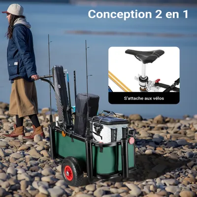 Chariot de pêche Vert Noir 1600 x 500 x 800 mm Charge 50 kg Remorque de Vél