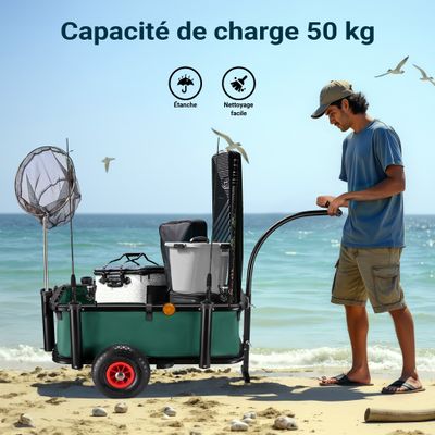 Chariot de pêche Vert Noir 1600 x 500 x 800 mm Charge 50 kg Remorque de Vél