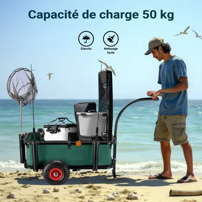 Chariot de pêche Vert Noir 1600 x 500 x 800 mm Charge 50 kg Remorque de Vél