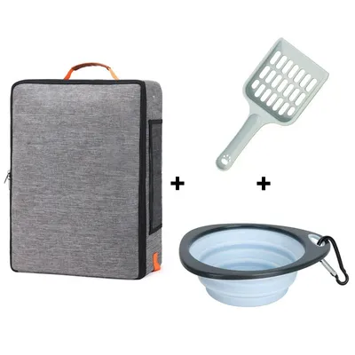 Bac à litière de voyage pour chats avec spatule et bol