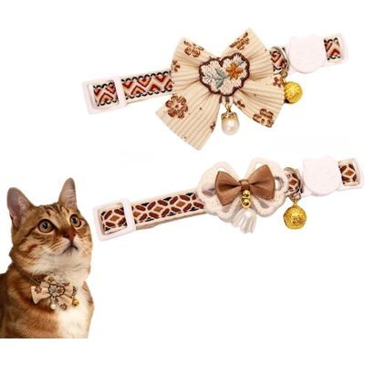 Qinhul Collier pour chat avec nœud papillon marron