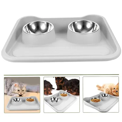 Ensemble de gamelles pour chien en acier inoxydable avec tapis antidérapant