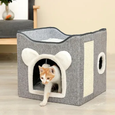 Zoomtopia Cache-chat avec griffoir à boule suspendu