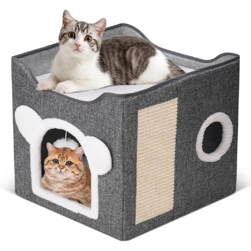 Zoomtopia Cache-chat avec griffoir à boule suspendu