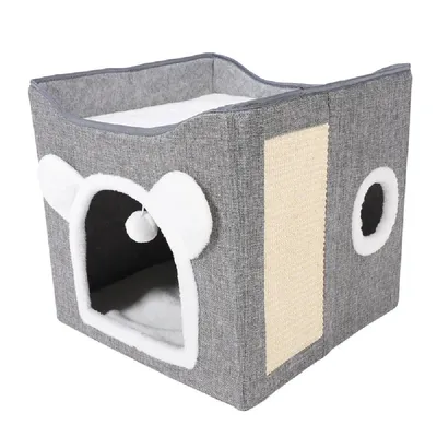 Zoomtopia Cache-chat avec griffoir à boule suspendu