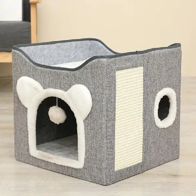 Zoomtopia Cache-chat avec griffoir à boule suspendu