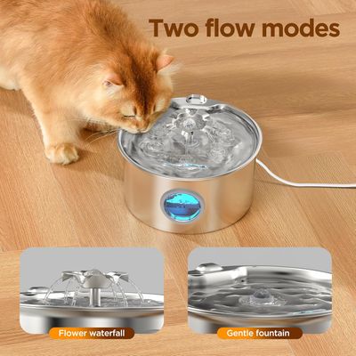 Fontaine à eau pour chat avec fenêtre de niveau d'eau visible