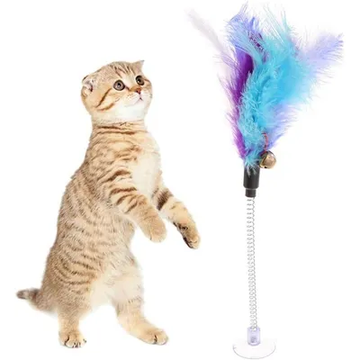 Baguette à plumes pour chat avec ventouse à ressort