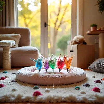 Baguette à plumes pour chat avec ventouse à ressort