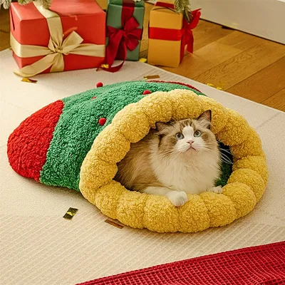 IntiMeg Gîte à chat en forme de chaussette de Noël