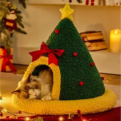 IntiMeg Gîte à chat en forme d'arbre de Noël
