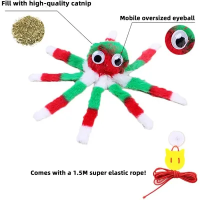 Jouet pour chat suspendu en forme de pieuvre élastique et couinante