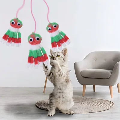 Jouet pour chat suspendu en forme de pieuvre élastique et couinante