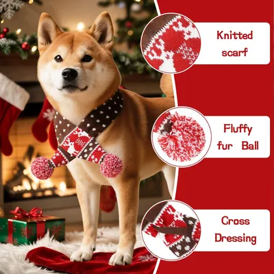 KPYTE Gestrickter Weihnachtsschal für Hunde