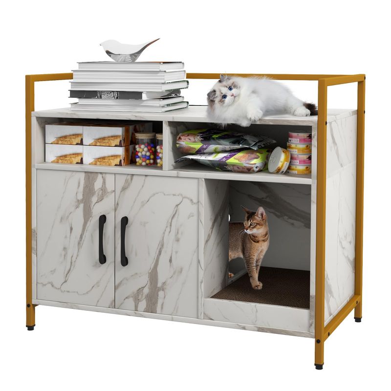 Giantex Meuble Litiere Chat,2 Portes,2 Compartiments Ouvertes,Plateau Grand