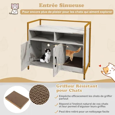 Giantex Meuble Litiere Chat,2 Portes,2 Compartiments Ouvertes,Plateau Grand