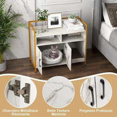 Giantex Meuble Litiere Chat,2 Portes,2 Compartiments Ouvertes,Plateau Grand