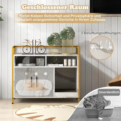 Giantex Katzenklo-Schrank, 2 Türen, 2 offene Fächer, Große Ablagefläche Giantex Katzenklo-Schrank, 2 Türen, 2 offene Fächer, Große Ablagefläche